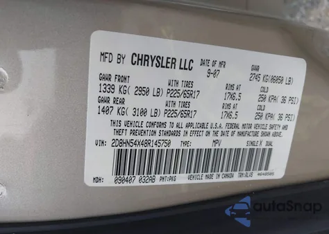 2008 Dodge Grand Caravan Sxt from USA, damaged, VIN 2D8HN54X48R145750